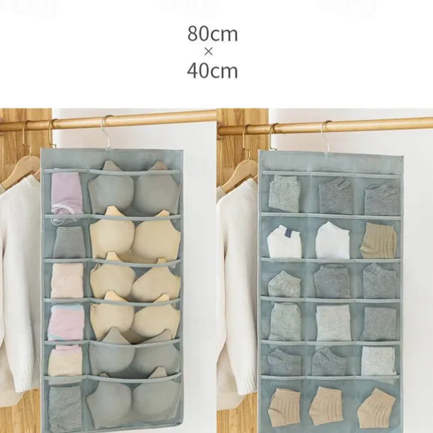 Dual-Sided Hanging Closet Organizer Pocket for Underwear Stocking Toiletries Accessories Bra Dresser Panty Socks Drawers Home Basics
