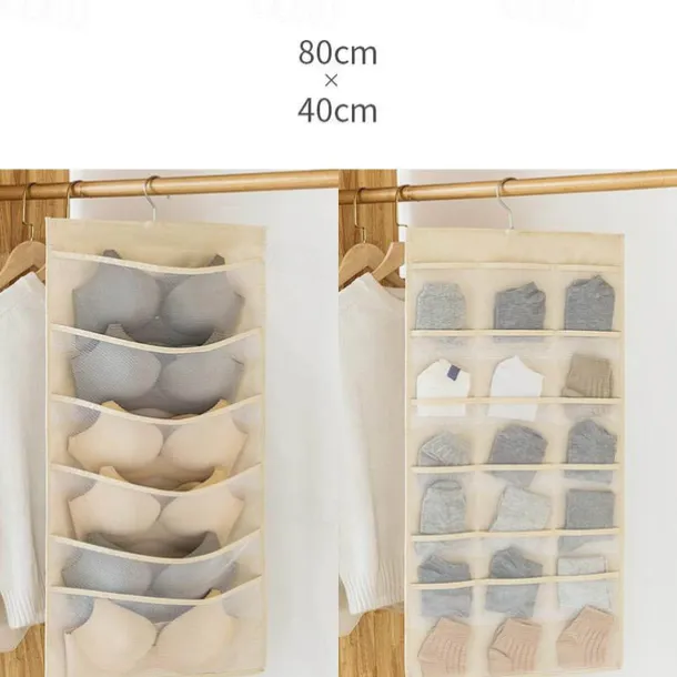 Dual-Sided Hanging Closet Organizer Pocket for Underwear Stocking Toiletries Accessories Bra Dresser Panty Socks Drawers Home Basics