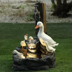 Duck Family Patio Statue, Cute Resin-Duck Animal Sculpture, Animal Garden Statue Decoration, Patio Yard Lawn Ornaments, Creative Resin Outdoor Sculpture, Gifts for Family and Friends