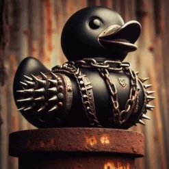 Duck Statue Decor Goth Satanic Duck, Gothic Punk Resin Collectible Figurines Ducks, Cute Little Duck Statue Crafts, Novelty Decorative Satan Duck Ornaments Halloween Decoration