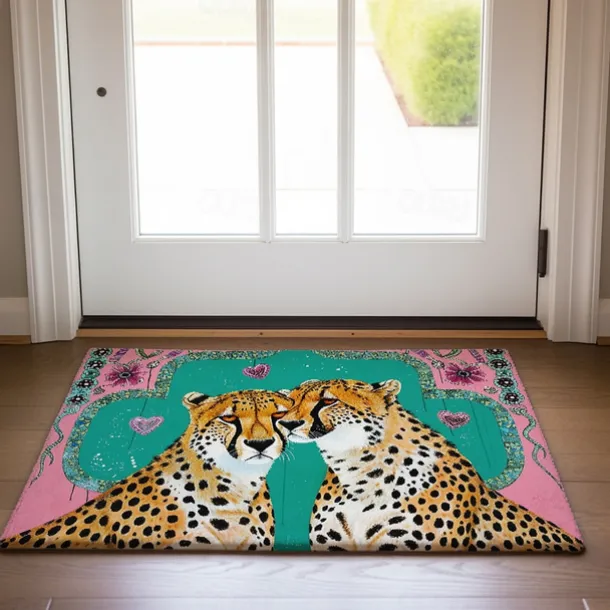 Duo Leopards Doormat Floor Mats Washable Rugs Kitchen Mat Non-Slip Oil Proof Rug Indoor Outdoor Mat Bedroom Decor Bathroom Mat Entrance Rug