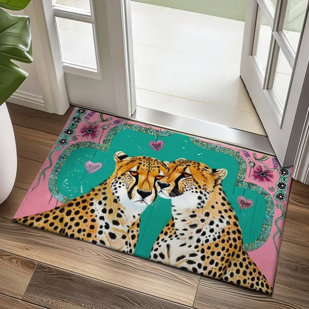 Duo Leopards Doormat Floor Mats Washable Rugs Kitchen Mat Non-Slip Oil Proof Rug Indoor Outdoor Mat Bedroom Decor Bathroom Mat Entrance Rug