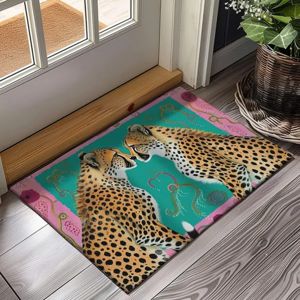Duo Leopards Doormat Floor Mats Washable Rugs Kitchen Mat Non-Slip Oil Proof Rug Indoor Outdoor Mat Bedroom Decor Bathroom Mat Entrance Rug