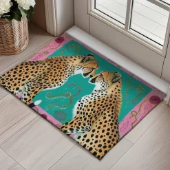 Duo Leopards Doormat Floor Mats Washable Rugs Kitchen Mat Non-Slip Oil Proof Rug Indoor Outdoor Mat Bedroom Decor Bathroom Mat Entrance Rug