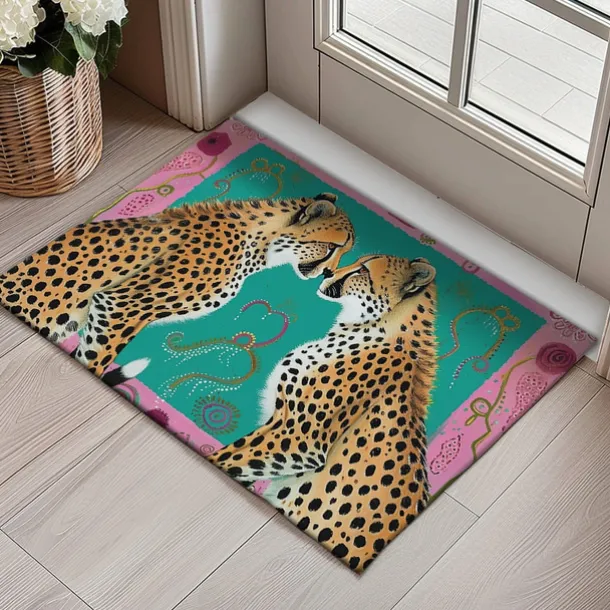 Duo Leopards Doormat Floor Mats Washable Rugs Kitchen Mat Non-Slip Oil Proof Rug Indoor Outdoor Mat Bedroom Decor Bathroom Mat Entrance Rug