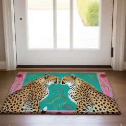 Duo Leopards Doormat Floor Mats Washable Rugs Kitchen Mat Non-Slip Oil Proof Rug Indoor Outdoor Mat Bedroom Decor Bathroom Mat Entrance Rug