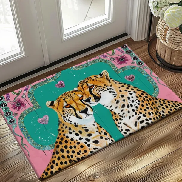 Duo Leopards Doormat Floor Mats Washable Rugs Kitchen Mat Non-Slip Oil Proof Rug Indoor Outdoor Mat Bedroom Decor Bathroom Mat Entrance Rug