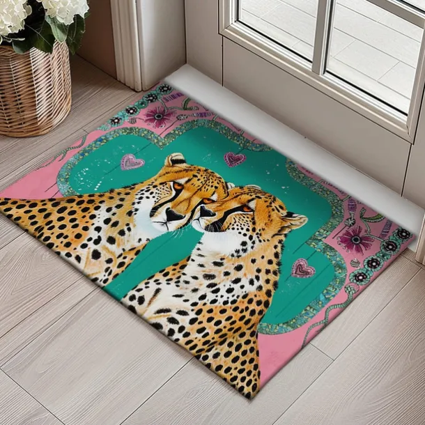 Duo Leopards Doormat Floor Mats Washable Rugs Kitchen Mat Non-Slip Oil Proof Rug Indoor Outdoor Mat Bedroom Decor Bathroom Mat Entrance Rug