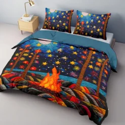 Duvet Cover Flame Quilt Art Pattern Duvet Cover Set Soft 3-Piece Luxury Cotton Bedding Set Home Decor Gift