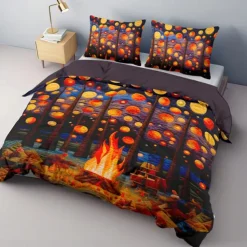 Duvet Cover Flame Quilt Art Pattern Duvet Cover Set Soft 3-Piece Luxury Cotton Bedding Set Home Decor Gift