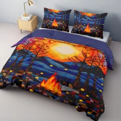 Duvet Cover Flame Quilt Art Pattern Duvet Cover Set Soft 3-Piece Luxury Cotton Bedding Set Home Decor Gift