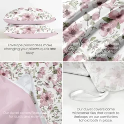 Duvet Cover Full Size Bedding Set Flowers Bed Sets Quilt Cover Soft Lightweight Comforter Cover with 2 Pillowcases for Summer Spring