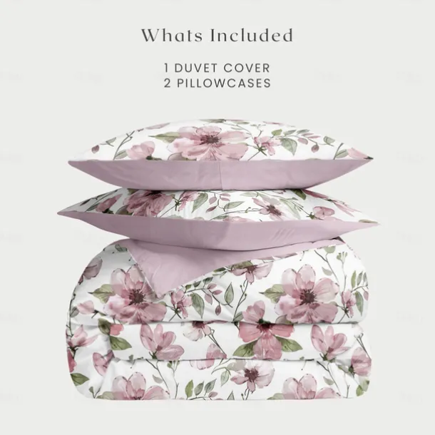 Duvet Cover Full Size Bedding Set Flowers Bed Sets Quilt Cover Soft Lightweight Comforter Cover with 2 Pillowcases for Summer Spring