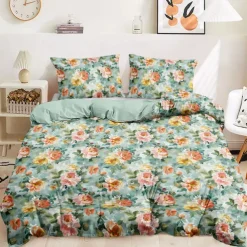 Duvet Cover Full Size Bedding Set Flowers Bed Sets Quilt Cover Soft Lightweight Comforter Cover with 2 Pillowcases for Summer Spring