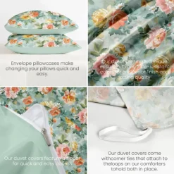 Duvet Cover Full Size Bedding Set Flowers Bed Sets Quilt Cover Soft Lightweight Comforter Cover with 2 Pillowcases for Summer Spring