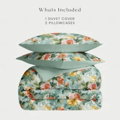Duvet Cover Full Size Bedding Set Flowers Bed Sets Quilt Cover Soft Lightweight Comforter Cover with 2 Pillowcases for Summer Spring
