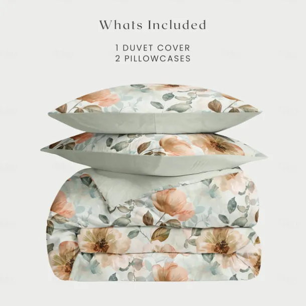 Duvet Cover Full Size Bedding Set Flowers Bed Sets Quilt Cover Soft Lightweight Comforter Cover with 2 Pillowcases for Summer Spring