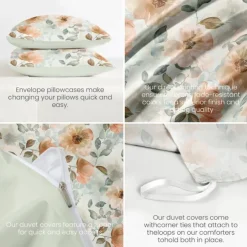 Duvet Cover Full Size Bedding Set Flowers Bed Sets Quilt Cover Soft Lightweight Comforter Cover with 2 Pillowcases for Summer Spring