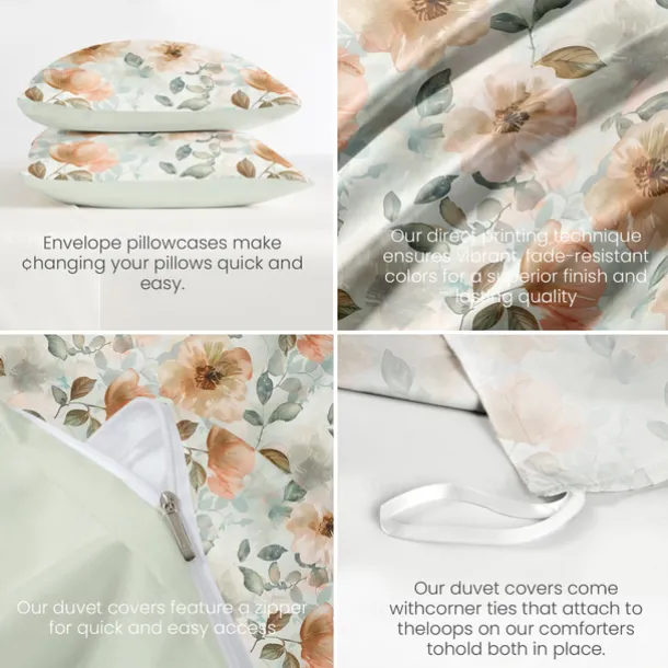 Duvet Cover Full Size Bedding Set Flowers Bed Sets Quilt Cover Soft Lightweight Comforter Cover with 2 Pillowcases for Summer Spring