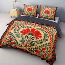 Duvet Cover Set Medieval Quilt Art The Tree of Life Pattern Duvet Cover Set Soft 3-Piece Luxury Cotton Bedding Set Home Decor Gift