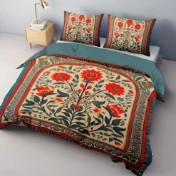 Duvet Cover Set Medieval Quilt Art The Tree of Life Pattern Duvet Cover Set Soft 3-Piece Luxury Cotton Bedding Set Home Decor Gift