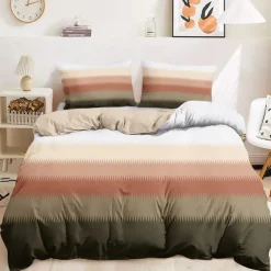 Duvet Cover Set with Casual Color Block Print, 100% Cotton, Soft and Breathable Fabric, Includes Duvet Cover and Pillowcases, Hypoallergenic and Skin-Friendly, Machine Washable, Durable, Comfortable