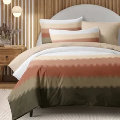 Duvet Cover Set with Casual Color Block Print, 100% Cotton, Soft and Breathable Fabric, Includes Duvet Cover and Pillowcases, Hypoallergenic and Skin-Friendly, Machine Washable, Durable, Comfortable