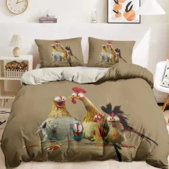 Duvet Cover Set with Funny Rooster Print, 100% Cotton, Soft and Breathable Fabric, Includes Duvet Cover and Pillowcases, Hypoallergenic and Skin-Friendly, Machine Washable, Durable, Comfortable