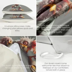 Duvet Cover Set with Funny Rooster Print, 100% Cotton, Soft and Breathable Fabric, Includes Duvet Cover and Pillowcases, Hypoallergenic and Skin-Friendly, Machine Washable, Durable, Comfortable