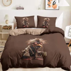 Duvet Cover Set with Funny Rooster Print, 100% Cotton, Soft and Breathable Fabric, Includes Duvet Cover and Pillowcases, Hypoallergenic and Skin-Friendly, Machine Washable, Durable, Comfortable