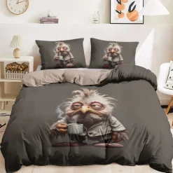 Duvet Cover Set with Funny Rooster Print, 100% Cotton, Soft and Breathable Fabric, Includes Duvet Cover and Pillowcases, Hypoallergenic and Skin-Friendly, Machine Washable, Durable, Comfortable