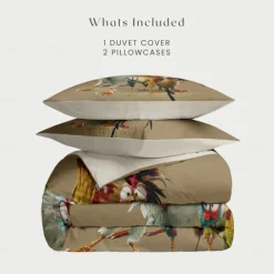 Duvet Cover Set with Funny Rooster Print, 100% Cotton, Soft and Breathable Fabric, Includes Duvet Cover and Pillowcases, Hypoallergenic and Skin-Friendly, Machine Washable, Durable, Comfortable