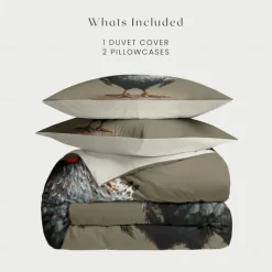 Duvet Cover Set with Funny Rooster Print, 100% Cotton, Soft and Breathable Fabric, Includes Duvet Cover and Pillowcases, Hypoallergenic and Skin-Friendly, Machine Washable, Durable, Comfortable