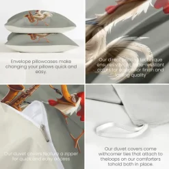 Duvet Cover Set with Funny Rooster Print, 100% Cotton, Soft and Breathable Fabric, Includes Duvet Cover and Pillowcases, Hypoallergenic and Skin-Friendly, Machine Washable, Durable, Comfortable