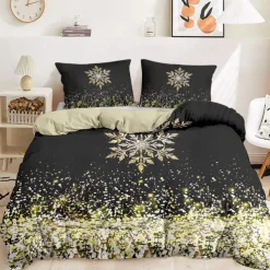Duvet Cover Set with Glitter Snowflake Design, 100% Cotton, Soft and Breathable Bedding Set, Includes Duvet Cover and Pillowcases, Elegant and Stylish for Winter Décor, Durable and Machine Washable