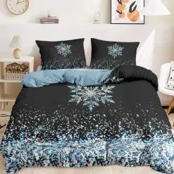Duvet Cover Set with Glitter Snowflake Design, 100% Cotton, Soft and Breathable Bedding Set, Includes Duvet Cover and Pillowcases, Elegant and Stylish for Winter Décor, Durable and Machine Washable