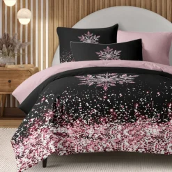 Duvet Cover Set with Glitter Snowflake Design, 100% Cotton, Soft and Breathable Bedding Set, Includes Duvet Cover and Pillowcases, Elegant and Stylish for Winter Décor, Durable and Machine Washable