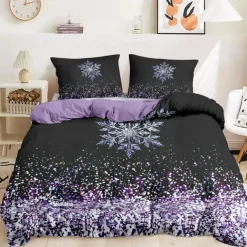 Duvet Cover Set with Glitter Snowflake Design, 100% Cotton, Soft and Breathable Bedding Set, Includes Duvet Cover and Pillowcases, Elegant and Stylish for Winter Décor, Durable and Machine Washable