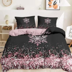Duvet Cover Set with Glitter Snowflake Design, 100% Cotton, Soft and Breathable Bedding Set, Includes Duvet Cover and Pillowcases, Elegant and Stylish for Winter Décor, Durable and Machine Washable