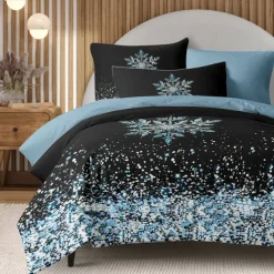 Duvet Cover Set with Glitter Snowflake Design, 100% Cotton, Soft and Breathable Bedding Set, Includes Duvet Cover and Pillowcases, Elegant and Stylish for Winter Décor, Durable and Machine Washable