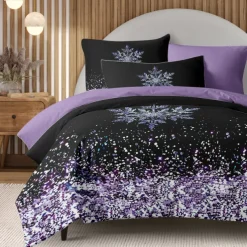 Duvet Cover Set with Glitter Snowflake Design, 100% Cotton, Soft and Breathable Bedding Set, Includes Duvet Cover and Pillowcases, Elegant and Stylish for Winter Décor, Durable and Machine Washable