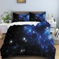 Duvet Cover Set with Zipper Reversible Universe Moon Printed Design Soft Microfiber Bedding Set Includes Duvet Cover and Pillowcases Perfect for Adding a Cosmic Touch to Your Bedroom Decor