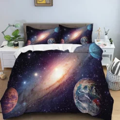 Duvet Cover Set with Zipper Reversible Universe Moon Printed Design Soft Microfiber Bedding Set Includes Duvet Cover and Pillowcases Perfect for Adding a Cosmic Touch to Your Bedroom Decor