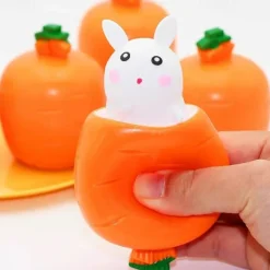 Easter Cartoon Carrot Head Bunny Squeeze Toy, Fun Prank Gag Gift for Youngsters and Adults, Educational Party Favor for Easter, Halloween, Thanksgiving - Assorted Colors, Rabbit Toys