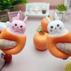 Easter Cartoon Carrot Head Bunny Squeeze Toy, Fun Prank Gag Gift for Youngsters and Adults, Educational Party Favor for Easter, Halloween, Thanksgiving - Assorted Colors, Rabbit Toys