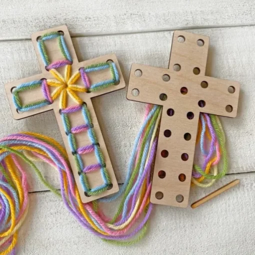 Easter Crosses - Complete Yarn Craft Kit for Easter Gift, Easter Crosses Craft Kit for Easter Decor, for Easter Baskets, Sunday School,Family, Small Group Crafts