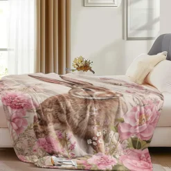 Easter Day Bunny Rabbit Pattern Throws Blanket Flannel Throw Blankets Warm All Seasons Gifts Big Blanket