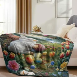 Easter Day Bunny Rabbit Pattern Throws Blanket Flannel Throw Blankets Warm All Seasons Gifts Big Blanket