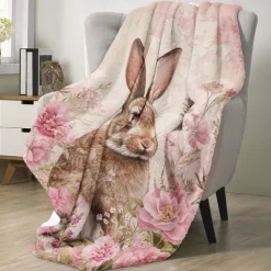 Easter Day Bunny Rabbit Pattern Throws Blanket Flannel Throw Blankets Warm All Seasons Gifts Big Blanket