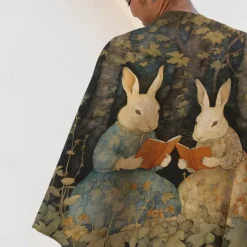 Easter Day Rabbit Sisters Reading Books Scandinavian Super Soft Throws Blanket, Novelty Flannel Throw Blankets Warm 3D Printed All Seasons Gifts Folk Art Big Blanket